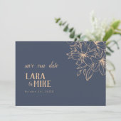 Carte de date de mariage bleu foncé douce (Debout devant)