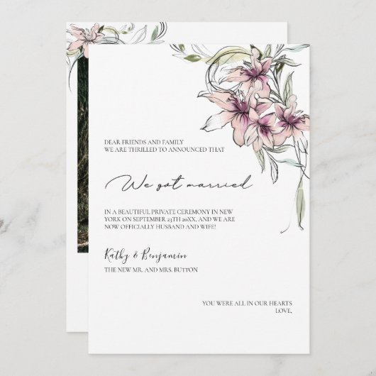 Carte de déclaration de fleurs de lys roses - cart (Devant / Derrière)