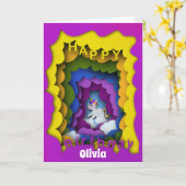 Carte de découpe en papier arc-en-ciel Unicorne (Fleur jaune)