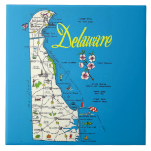 Carte de Delaware Très Bleue sur Carreau de Cérami