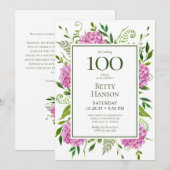 Carte de demande de 100e anniversaire avec hortens (Devant / Derrière)