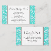 Carte de demande de Baby shower turquoise Damask (Devant / Derrière)