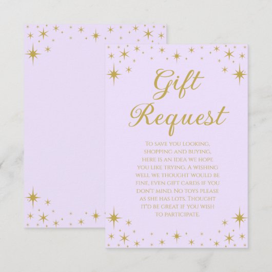 Carte de demande de cadeau d'anniversaire de la Pr (Devant / Derrière)