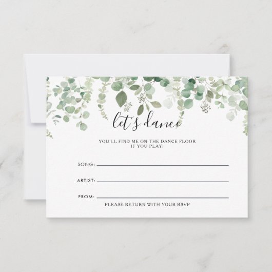 Carte de demande de chansons Mariage vert Eucalypt (Devant)