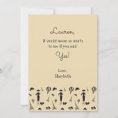 Carte de demande de demoiselle d'honneur de mode v (Dos)