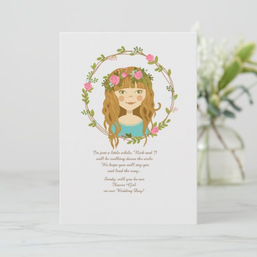 Carte de demande de jeune fille aux fleurs sarcell (Debout devant)