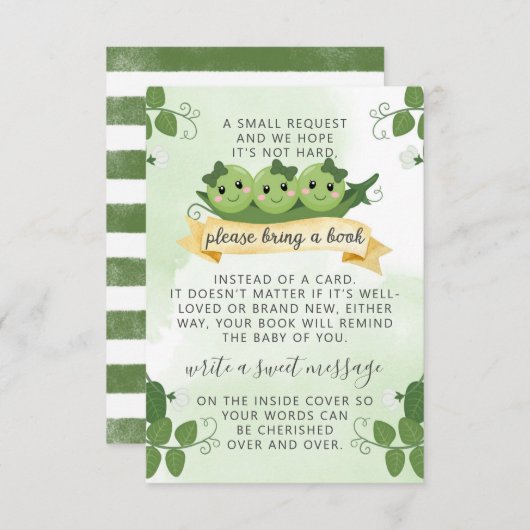 Carte de demande de livres Three Peas Pod pour béb (Devant / Derrière)