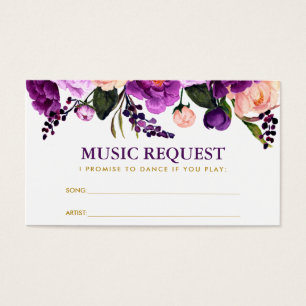 Carte de demande de musique Mariage violet Floral
