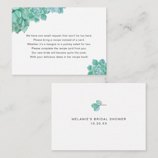 Carte de demande de recette de mariage succulente (Devant / Derrière)