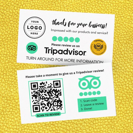 Carte de demande de révision Tripadvisor avec code