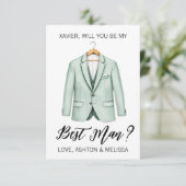 Carte de demande de témoin de mariage, costume ble (Debout devant)