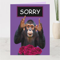 Carte de demande d'excuses Singe drôle & Roses
