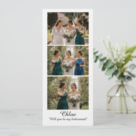 Carte de demande en mariage avec 3 photos de demoi (Debout devant)