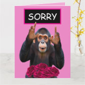 Carte de demande pardon Singe drôle & Roses (Fleur jaune)