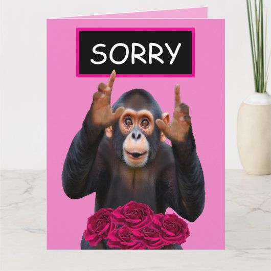 Carte de demande pardon Singe drôle & Roses (Devant)