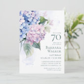 Carte de demande pour 70 ans avec hydrangeas roses (Debout devant)