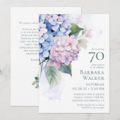 Carte de demande pour 70 ans avec hydrangeas roses (Devant / Derrière)