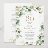 Carte de demande pour 80e anniversaire avec eucaly (Devant / Derrière)