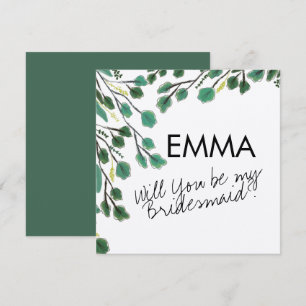 Carte de demoiselle d'honneur à feuille de eucalyp