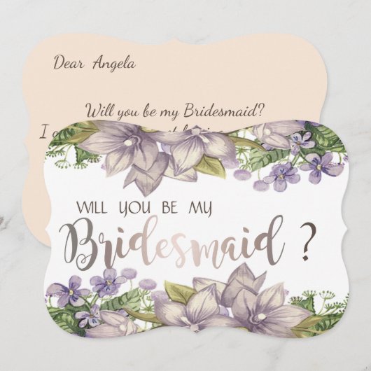 Carte de demoiselle d'honneur à fleurs aquarelle C (Devant / Derrière)