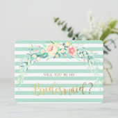 Carte de demoiselle d'honneur à fleurs aquarelles  (Debout devant)