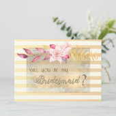 Carte de demoiselle d'honneur à fleurs rayées chic (Debout devant)