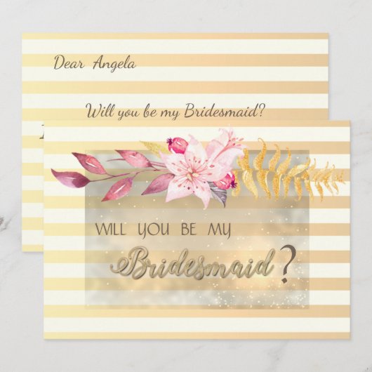 Carte de demoiselle d'honneur à fleurs rayées chic (Devant / Derrière)
