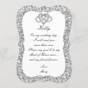 Carte de Demoiselle d'Honneur à paillettes argenté