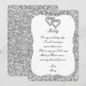 Carte de Demoiselle d'Honneur à Paillettes Argenté (Devant / Derrière)