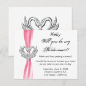 Carte de demoiselle d'honneur aux cygnes argentés  (Devant / Derrière)