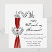 Carte de demoiselle d'honneur aux cygnes argentés  (Devant / Derrière)