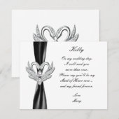 Carte de Demoiselle d'Honneur aux Cygnes Argentés  (Devant / Derrière)