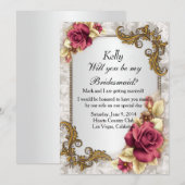 Carte de demoiselle d'honneur aux roses rouges élé (Devant / Derrière)