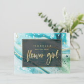 Carte de demoiselle d'honneur avec marbre sarcelle (Debout devant)