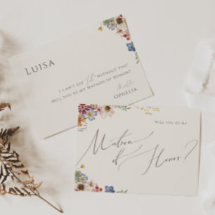 Carte de demoiselle d'honneur beige de jardin de f