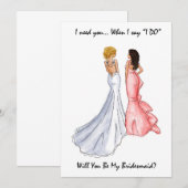 Carte de Demoiselle d'Honneur - Blonde-Brunette (Devant / Derrière)