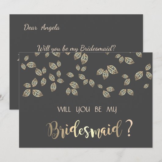 Carte de demoiselle d'honneur Elegant Chic Feuille (Devant / Derrière)