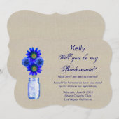 Carte de demoiselle d'honneur en pot Mason Burlap  (Devant / Derrière)