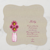 Carte de demoiselle d'honneur en pot Mason rose ru (Devant / Derrière)