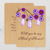 Carte de demoiselle d'honneur en pot Mason violet  (Devant / Derrière)
