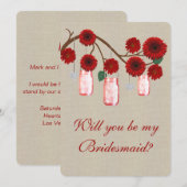 Carte de demoiselle d'honneur en pots Mason Rouge (Devant / Derrière)