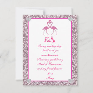 Carte de Demoiselle d'Honneur Flamant Rose Faux Pa