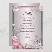 Carte de Demoiselle d'Honneur Fleurie Rose et Papi (Devant / Derrière)