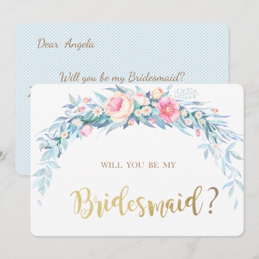 Carte de demoiselle d'honneur Fleurs aquarelle poi (Devant / Derrière)