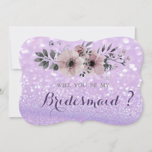 Carte de demoiselle d'honneur Fleurs Bokeh paillet (Devant)