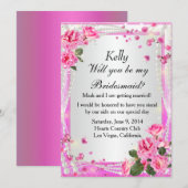 Carte de demoiselle d'honneur Roses roses et Perle (Devant / Derrière)