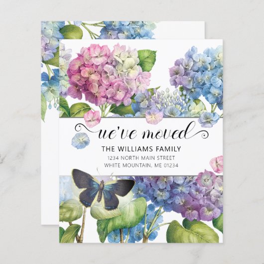 Carte de déplacement budgétaire rose bleu Hydrange (Devant / Derrière)