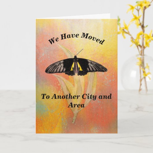 Carte de déplacement orange avec papillon (Fleur jaune)
