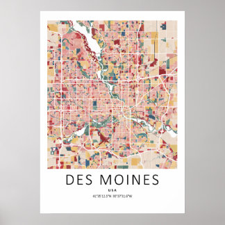 Carte de Des Moines Iowa | Affiches d'art mural de
