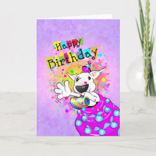 Carte de dessin Bull Terrier "Joyeux anniversaire"